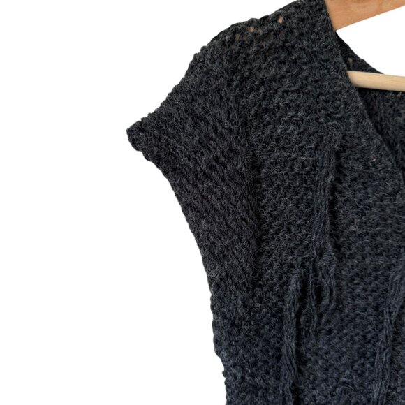 Mystree Wool Blend Fringed Gray Sweater Vest Distressed Whimsy Goth Edgy Alt Md - Picture 4 of 10